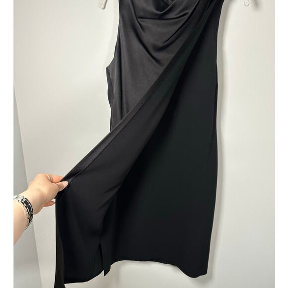Halston Heritage Black High Draped Neck Sleeveless Dress Women's Large - Picture 6 of 11